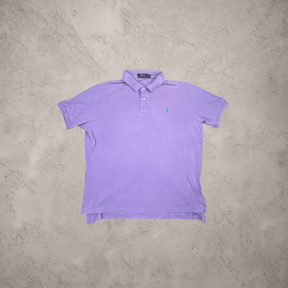 Polo Ralph Lauren Mens XL Purple Short Sleeve Polo Shirt Green Pony Y2K Relaxed